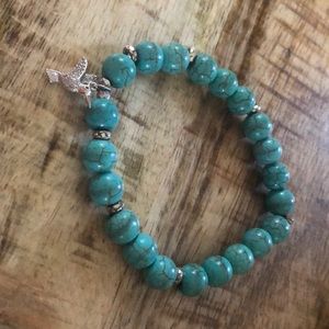 Faux Turq Hummingbird stretch bracelet